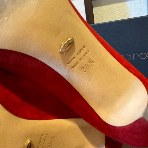 SERGIO ROSSI EUC Godiva Suede Pointed Toe Pumps Heels BB Royal Mary Red 38.5 - Picture 8 of 11